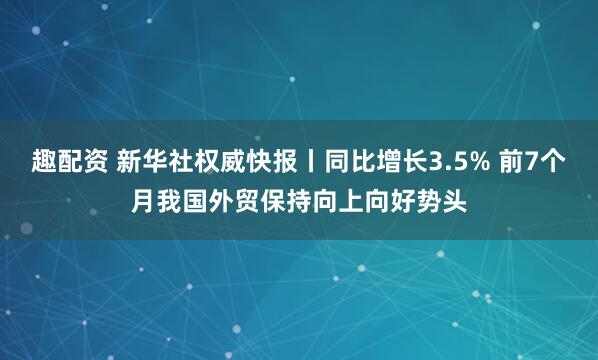 趣配资 新华社权威快报丨同比增长3.5% 前7个月我国外贸保持向上向好势头